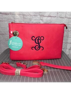 Initials Inc Monogrammed Pink Crossbody Bag NWT
